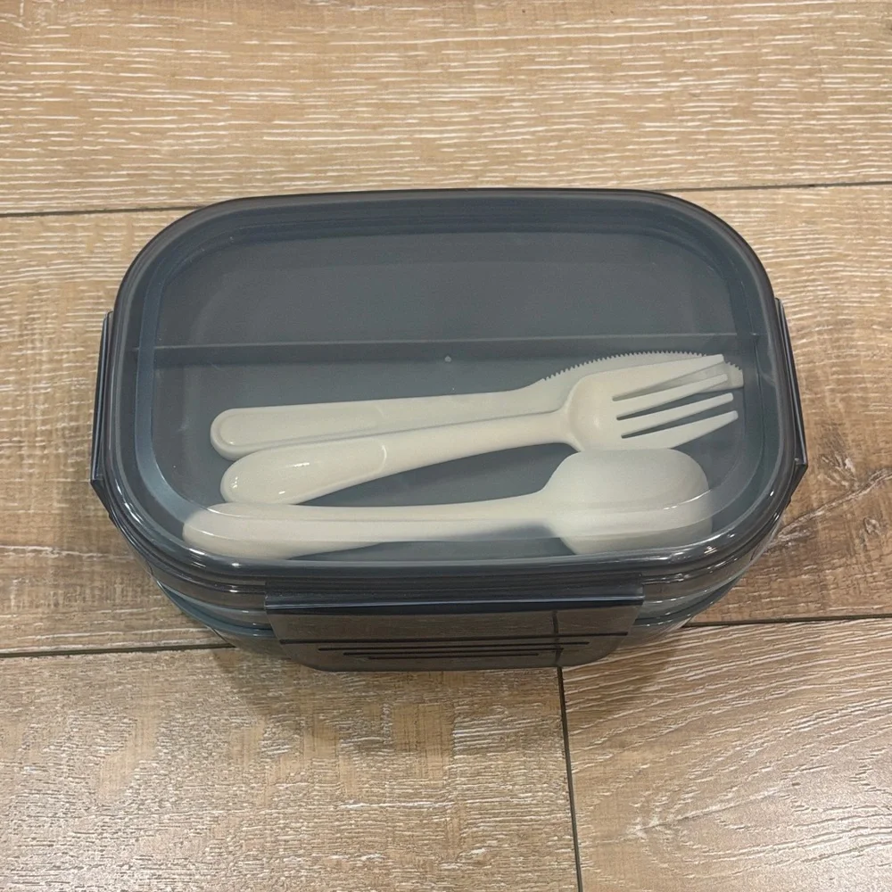 Transparent grey Lunch Container with Utensils